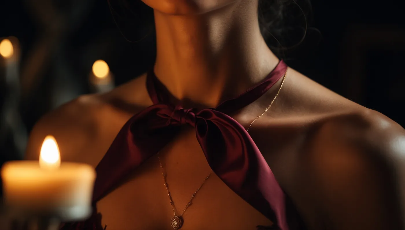 Un ruban de soie dénoué sur une clavicule nue, à la bougie.